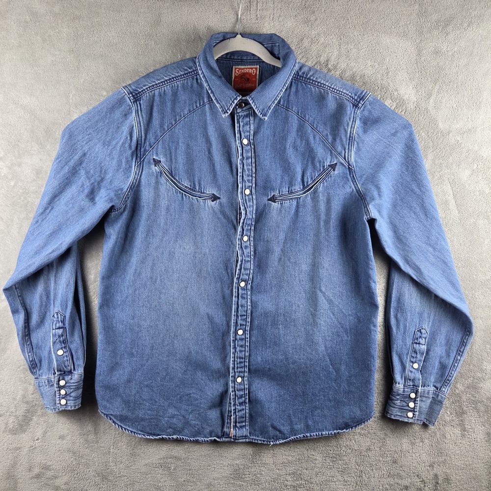 Sendero Provisions Co. "Real Western" Denim Pearl Snap Light Wash Shirt Mens L